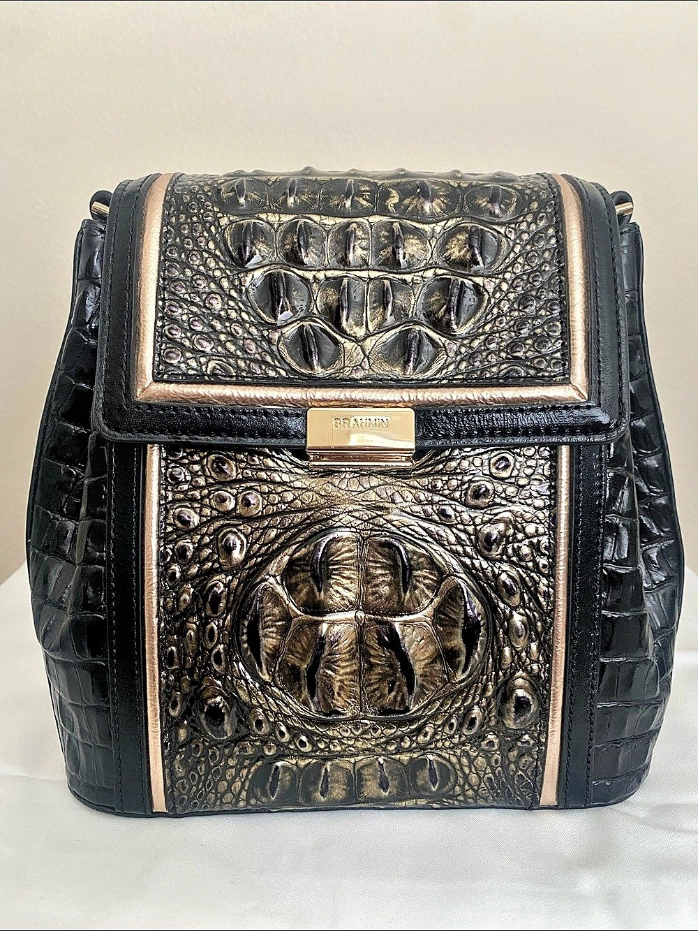 Brahmin Embossed Shoulder Bag in Onyx Sarasota Margo